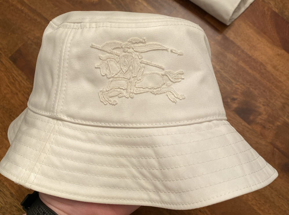 White Burberry Embroidered Bucket Hat