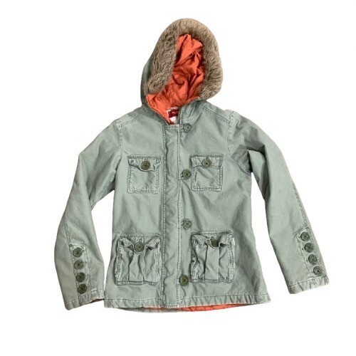 Vintage Y2K Hollister Faux Fur Khaki Green Hooded Jacket Size Small