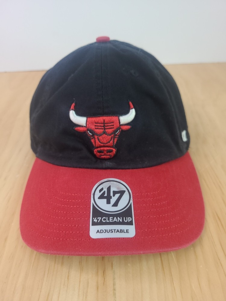 Chicago Bulls Hat Cap 47 Brand Black Red Embroidered Logo Strap Snap Back