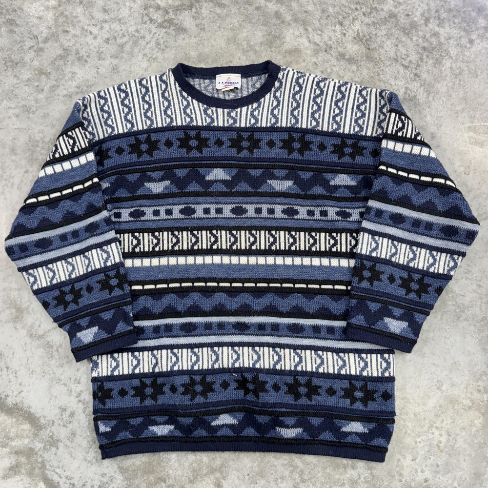 Vintage JJ Poole Sweater Mens Medium Geometric Knit Crewneck textured coogi