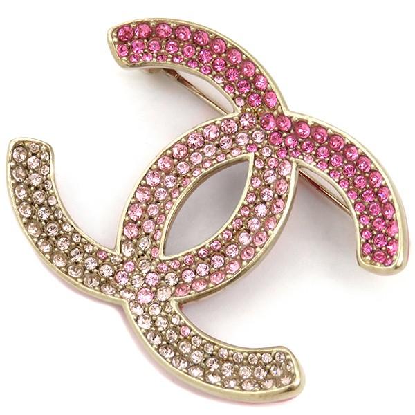 Chanel Coco Mark Rhinestone Gold Plated Pink Brooch 697405