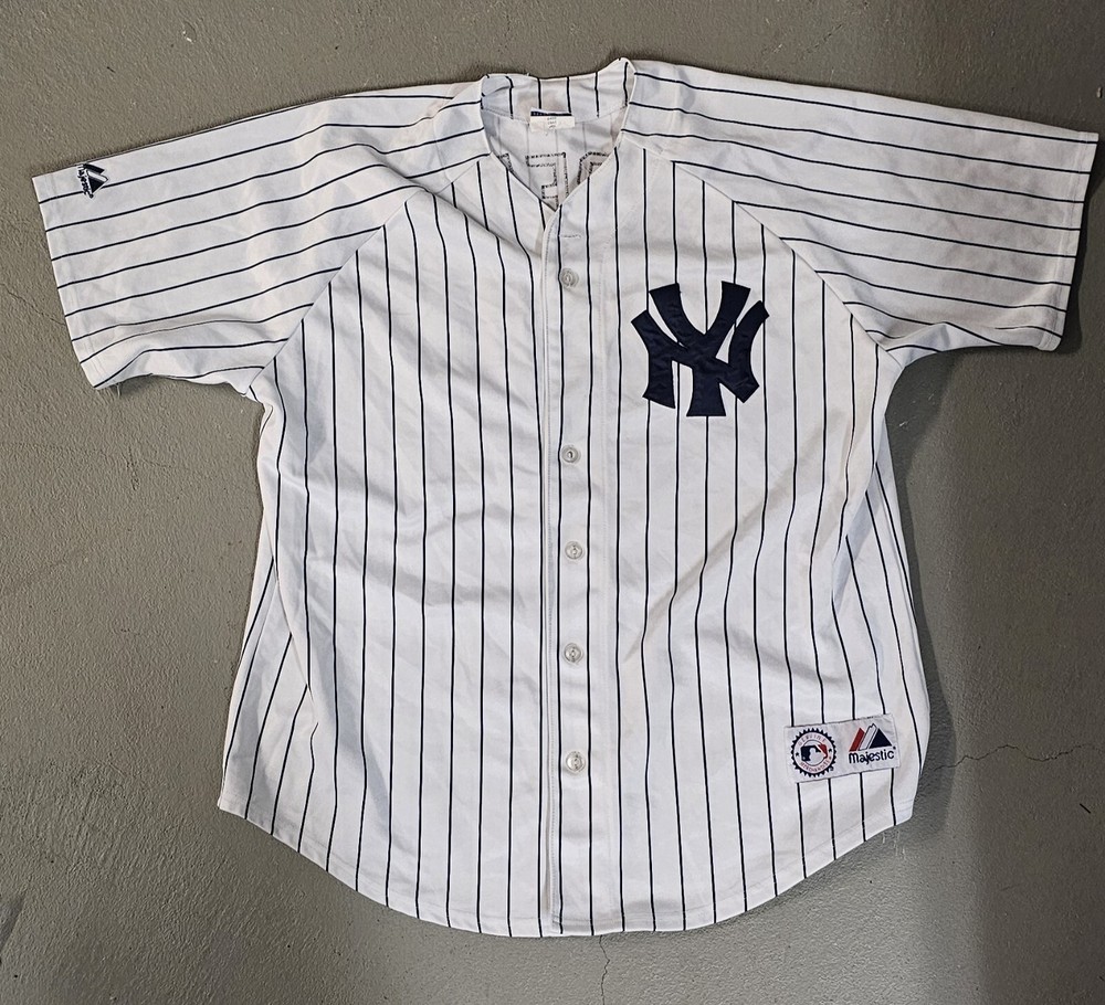 Majestic Joba Chamberlain 62 White Pinstripe Yankees Button Up Jersey Mens L