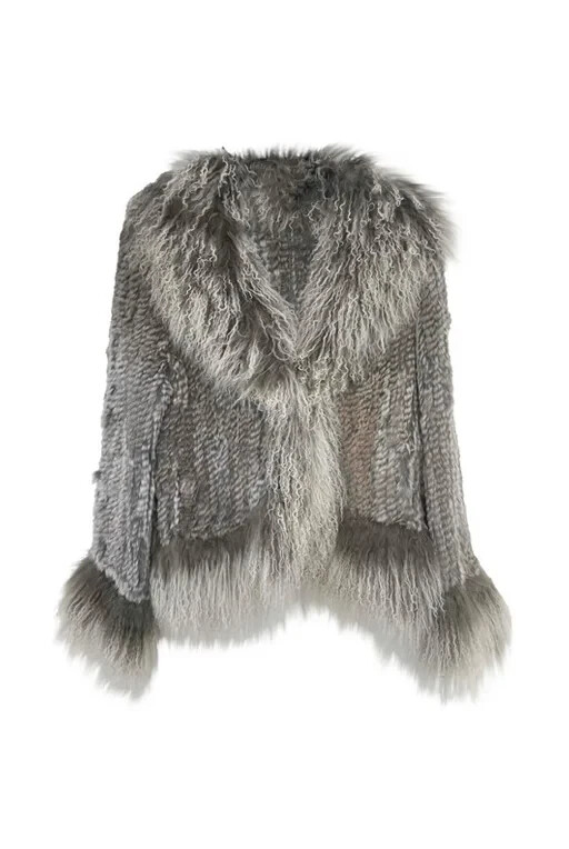 Women's Gray Rabbit Shearling Jacket - Sizes L & XL