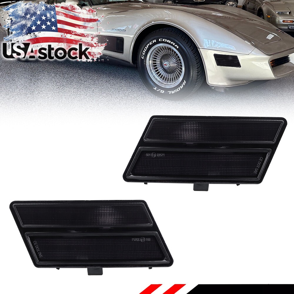 2X Smoked Lens Front Corner Turn Signal Marker Lights For 1980-1982 Corvette C3