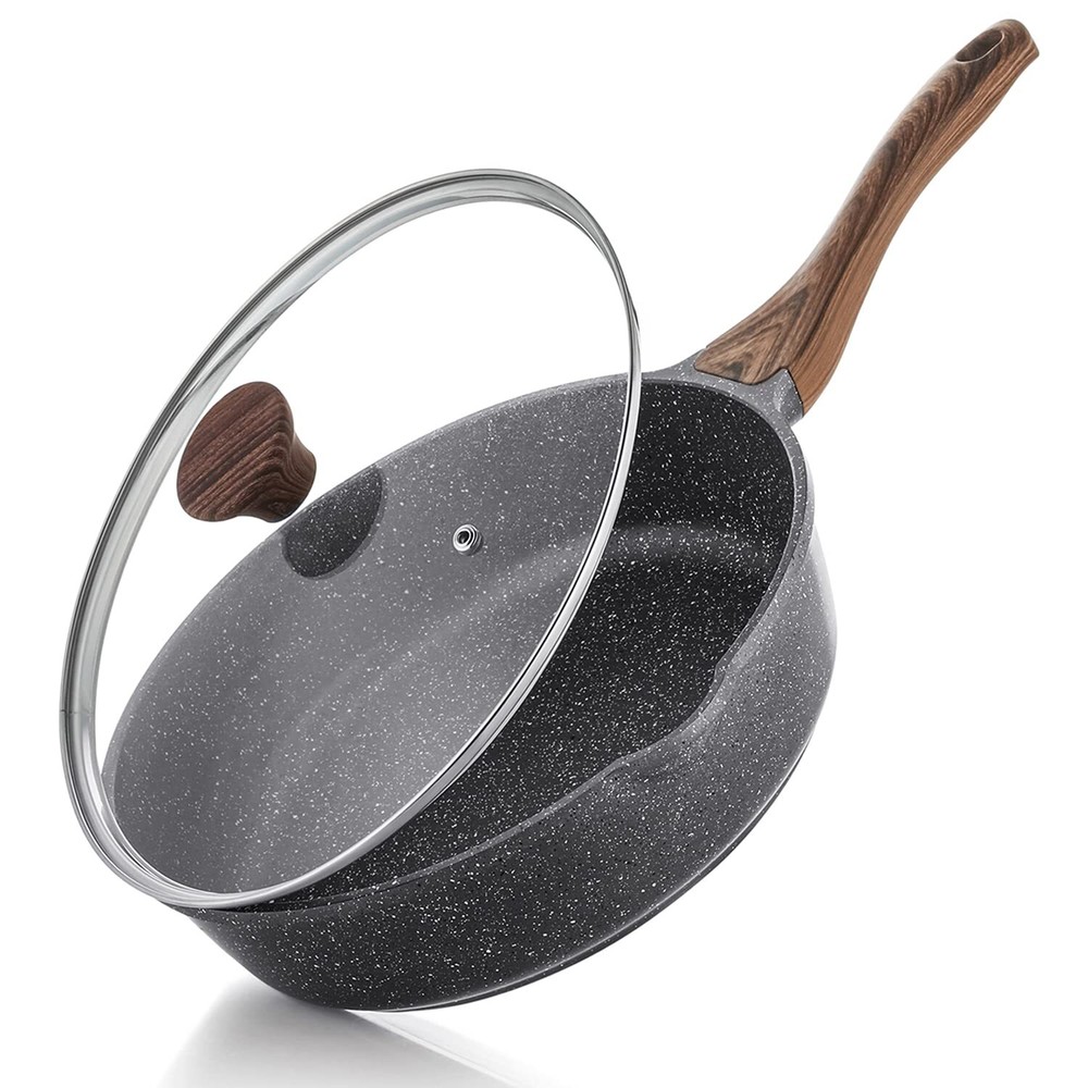 Nonstick Deep Frying Pan Skillet, 10/11/12-inch Saute Pan with Lid, Stay-cool...