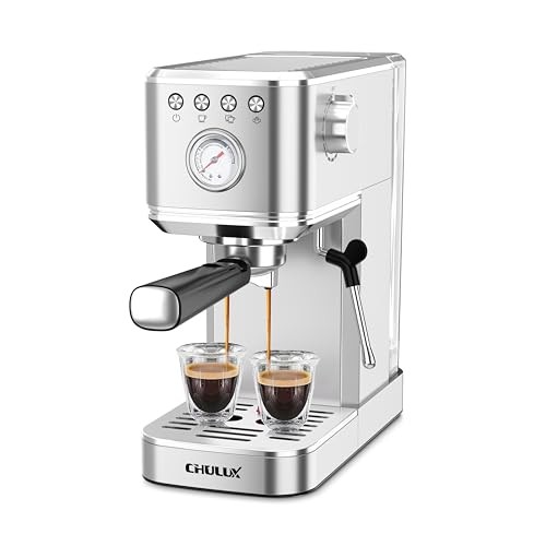 Slim Espresso Machine with Milk Frother Steam Wand, 20 Bar Professional Silver