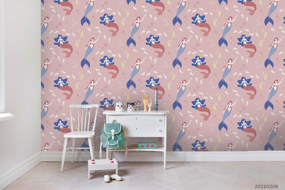 3D Mermaid Fish Seahorse Pattern Wall Murals Wallpaper Murals Wall Sticker