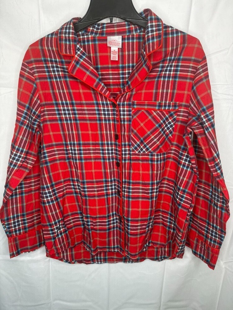 Wondershop Womens Red Green Long Sleeve Button Up Pajama Shirt Size Medium NWOT