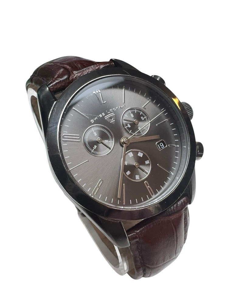 Swiss Legend Peninsula Chronograph Watch New Battery Brown Leather Date 316L