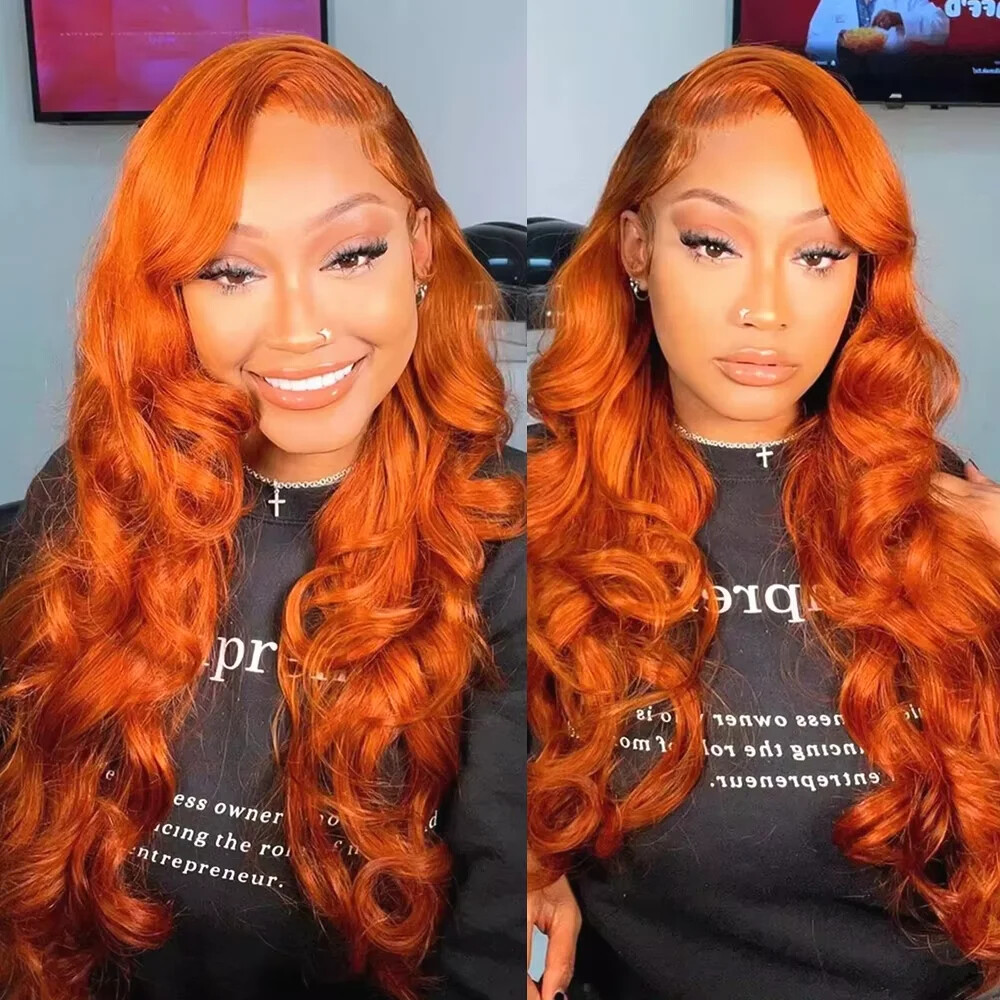 13x6 HD Body Wave Lace Front Wig Brazilian Human Hair Ginger Orange 13x4