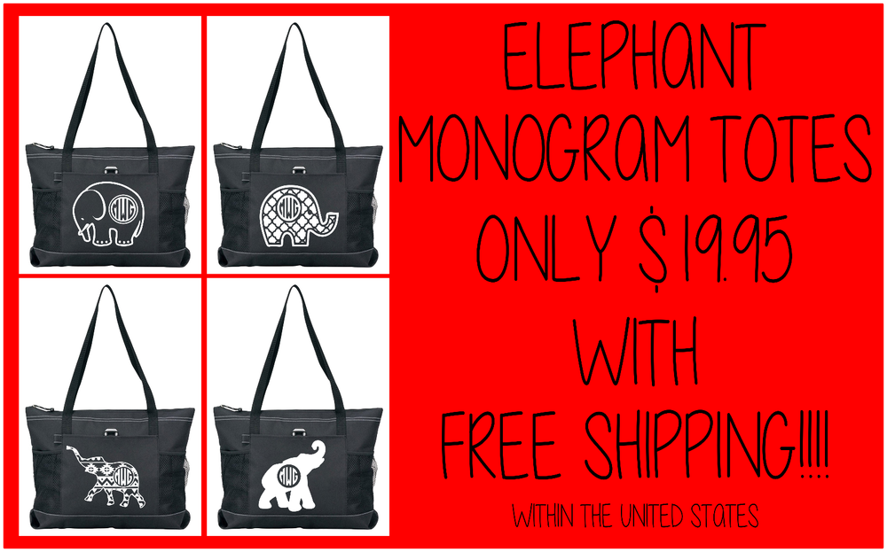 ELEPHANT MONOGRAM PERSONALIZED TOTE PURSE SPORTS GYM TRAVEL SCHOOL DIAPER BAG