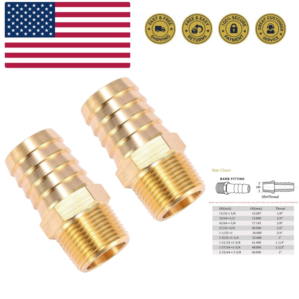 2 Pack Brass Hose Fitting, Adapter, 1