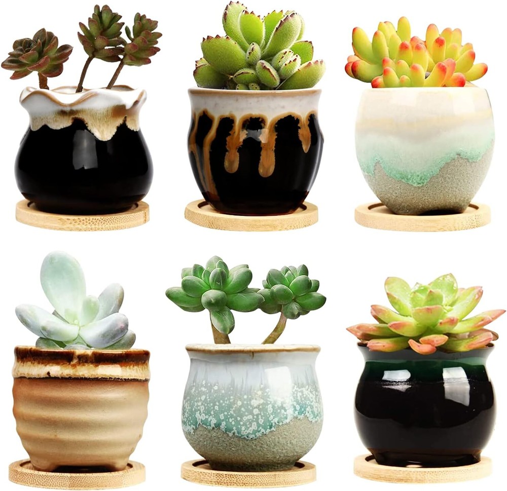 6PCs 2.5 Flower Pot Ceramic Succulent Planter Pots With Drainage For Garden Set