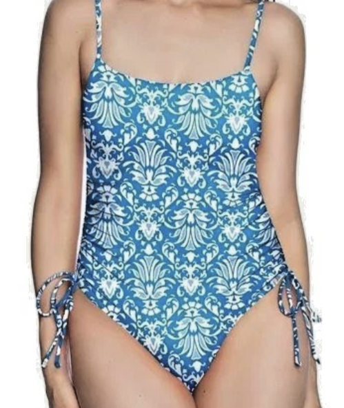 One Piece Swimsuit Blue & White Buit In Bra Women's XL By Loft Swim