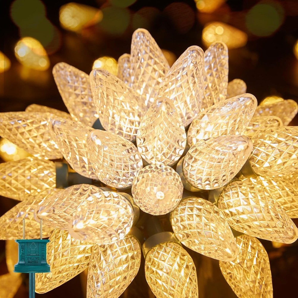 Brightown 50 Warm White Faceted C9 LED Christmas Lights Super Bright BRAND NEW
