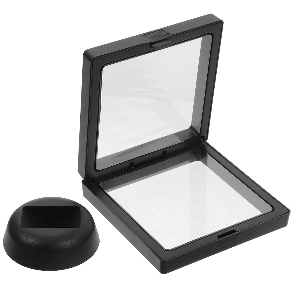 Set of 2 Transparent Display Stand Floating Frame for Jewelry Travel Black Case