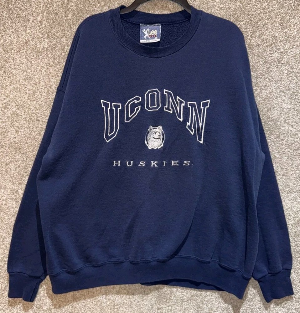 Vintage 90s Lee NCAA Mens UConn Huskies Embroidered Crewneck Sweatshirt XL USA