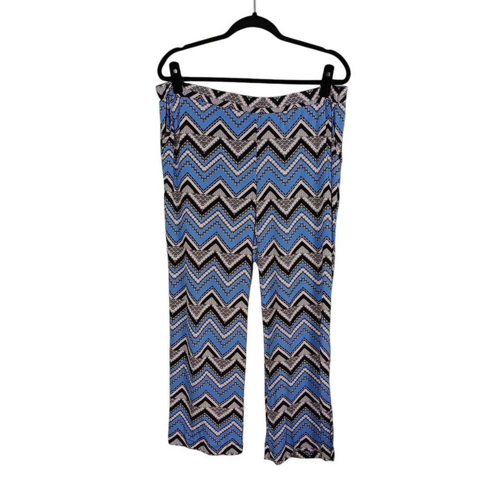 NEW DIRECTIONS Petite Womens PXL Blue Black White Chevron Zig Zag Palazzo Pants