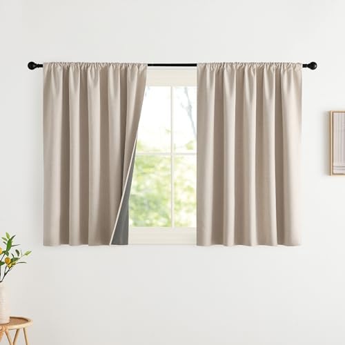 Linen 100% Blackout Short Curtains, 2 Panels 42