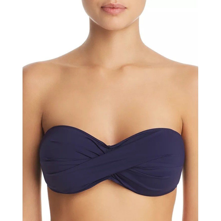 Tommy Bahama Pearl Twist Bandeau Bikini Top Women XL Navy Blue  NWT