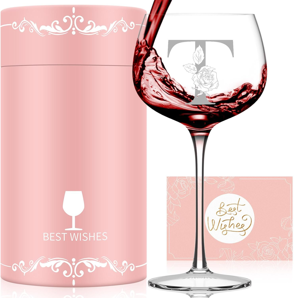 Personalized Gifts for Women, Monogrammed A-Z Wine Glass Customized Gift, Unique