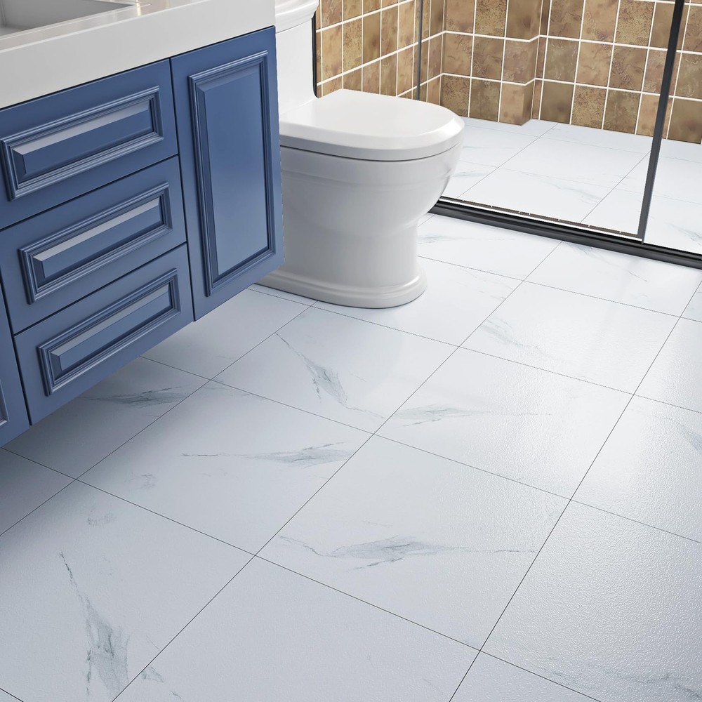 32-Sheet Peel & Stick Waterproof Floor Tiles for Renters - White