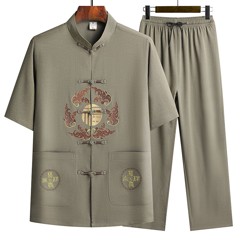 Men Traditional Chinese Tang Suit Jacket Kungfu Uniform Dragon Embroidery Outfit