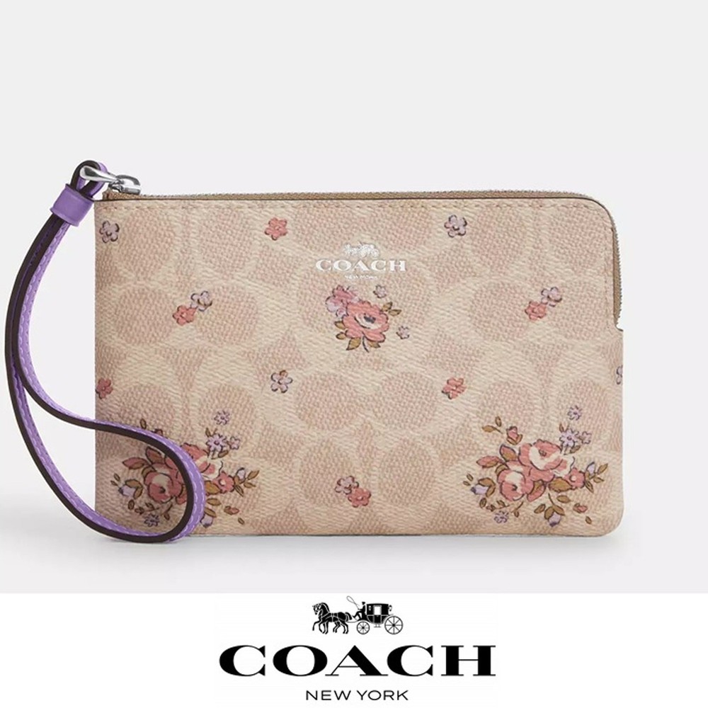 NWT Coach Corner Zip Wristlet in Signature Floral Canvas