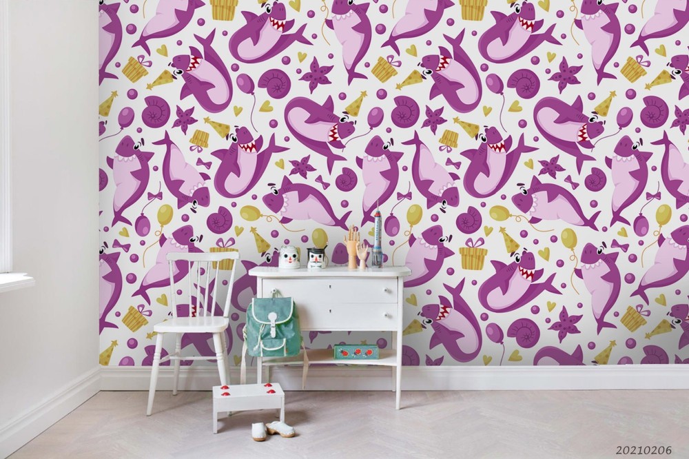 3D Shark Starfish Cartoon Pattern Wall Murals Wallpaper Murals Wall Sticker 3