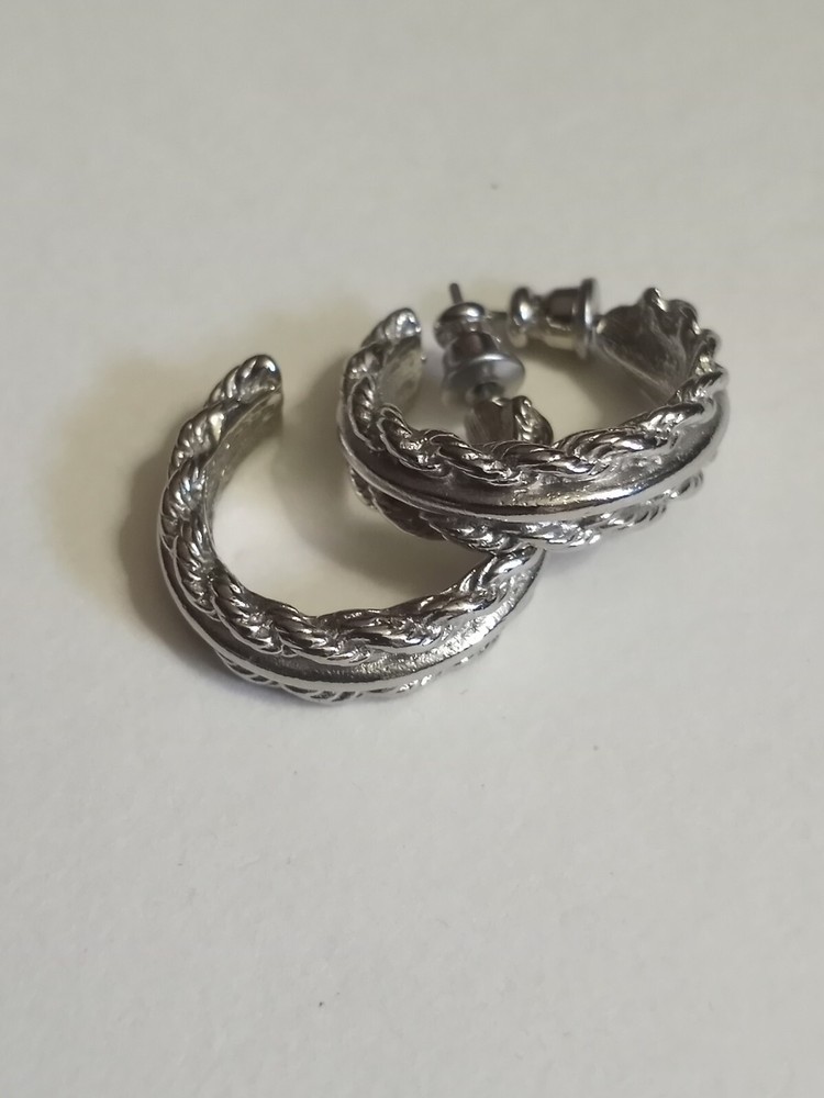 Stylish Silvertone Double Twist Hoop Huggie Earrings for Pierced Ears 1 Inch