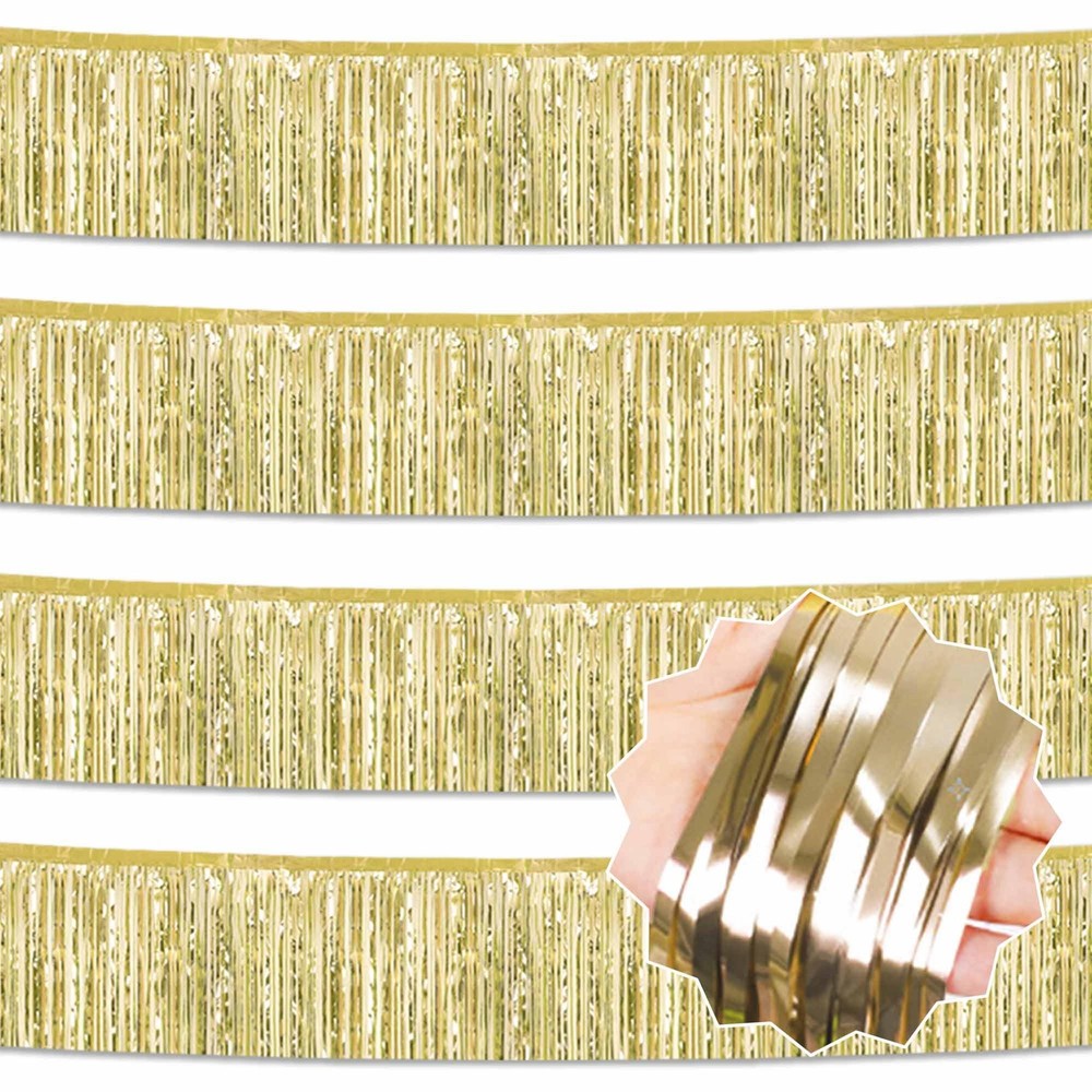 4 Pack 10 Ft Light Gold Foil Fringe Garland Metallic Streamers Tinsel Banner ...