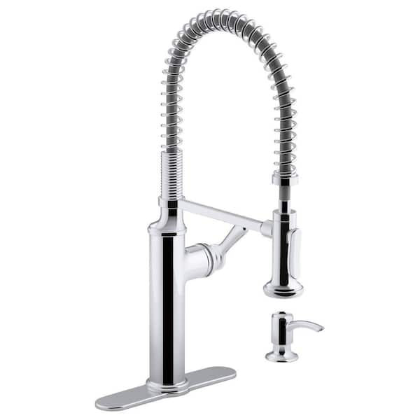 Sleek Polished Chrome Pro-Style Pull Down Kitchen Faucet with Single Handle