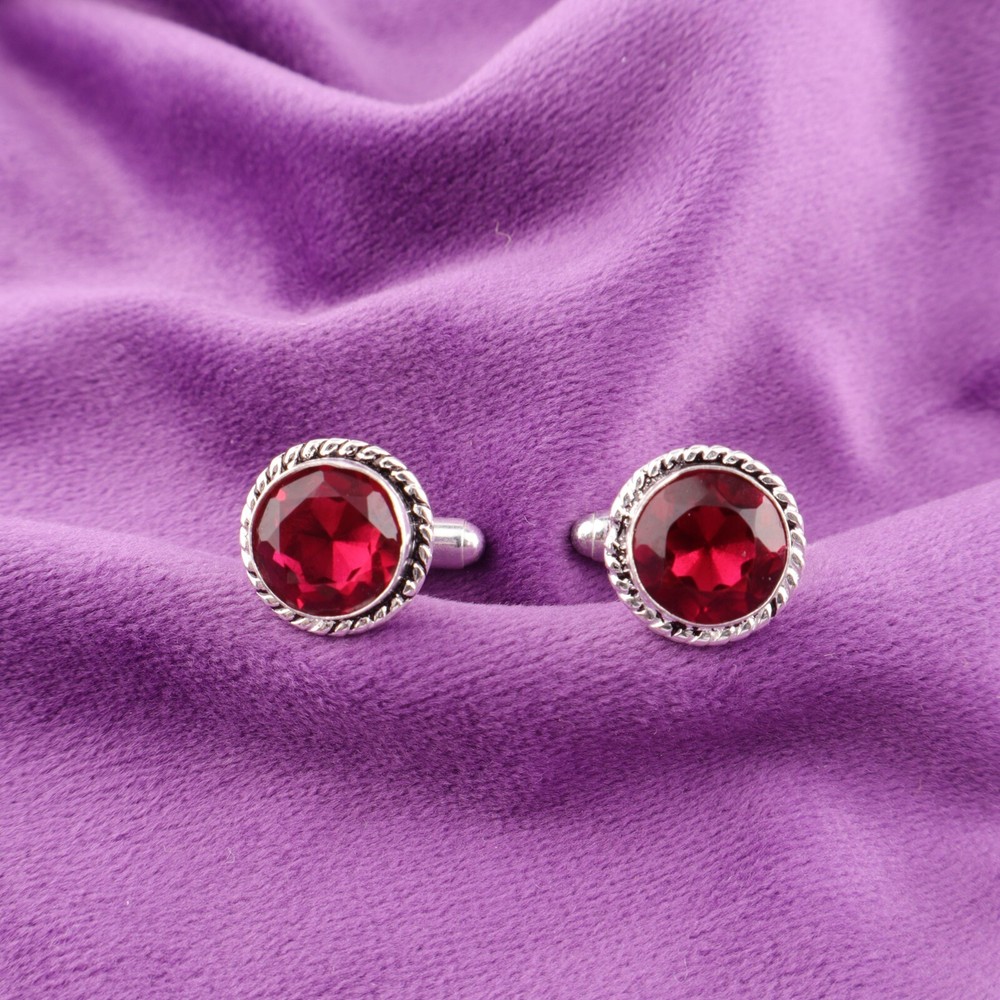 Sterling Silver Pink Rubellite Gemstone Modern Mens Gift Luxury Formal Cufflinks