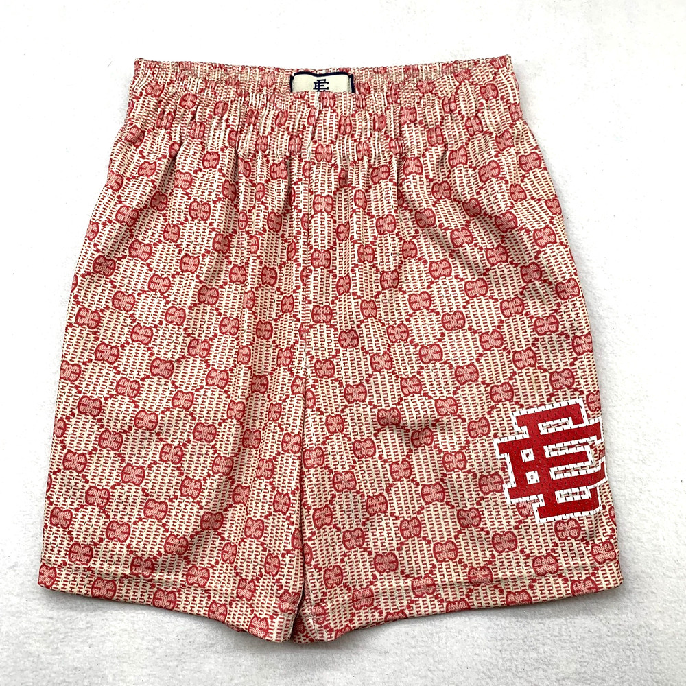 Eric Emanuel EE Basic Shorts Mens Small Beige Red Mesh Printed Elastic Waist