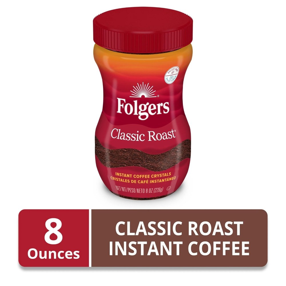 Folgers Classic Roast Instant Coffee 8 oz Jar Rich Smooth Flavor