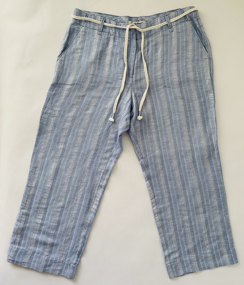 Tommy Bahama Pants Women 8 Linen Capri Crop Blue Metallic Glitter Beach Coastal
