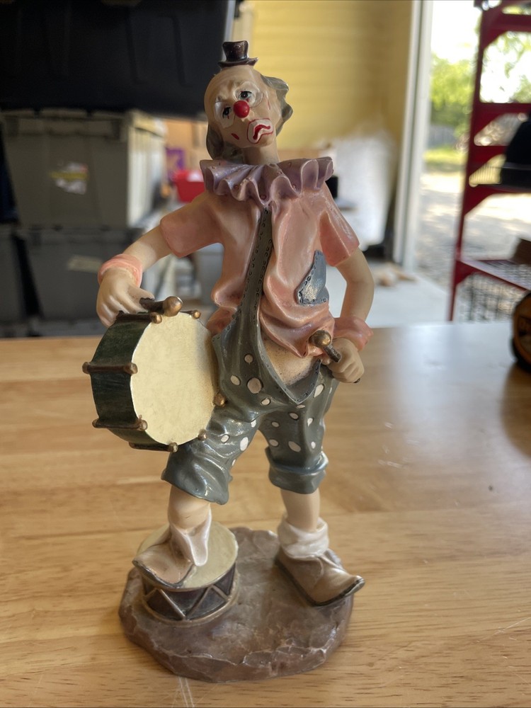 HERCO Clown Hobo Drum Statue Vintage Circus Decor