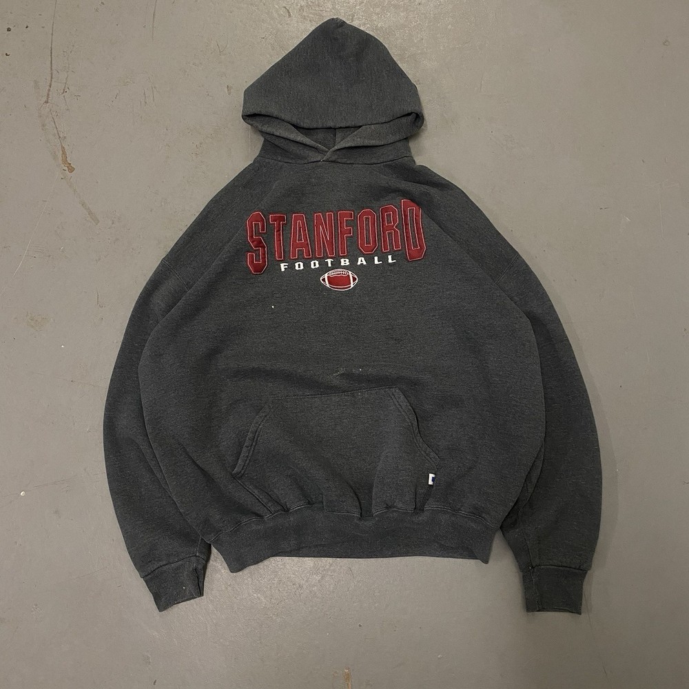 Vintage Stanford Football Hoodie Russell Athletic Gray Sweatshirt Men’s XXL 2XL