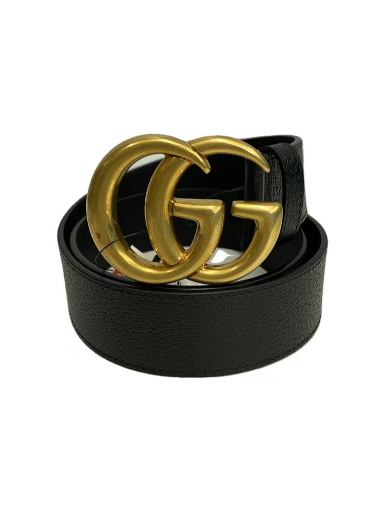 GUCCI Men's Black Leather Double G Buckle Belt 406831 DJ20T