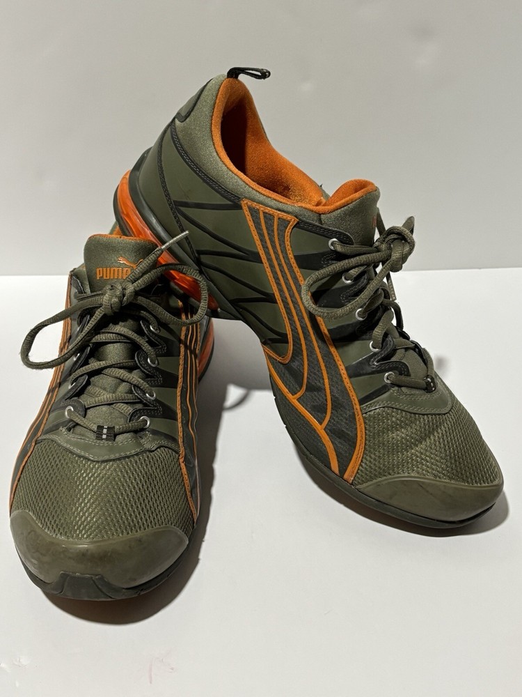 PUMA size 13 VTG army green and orange Sports runner sneakers ** RARE FIND  **