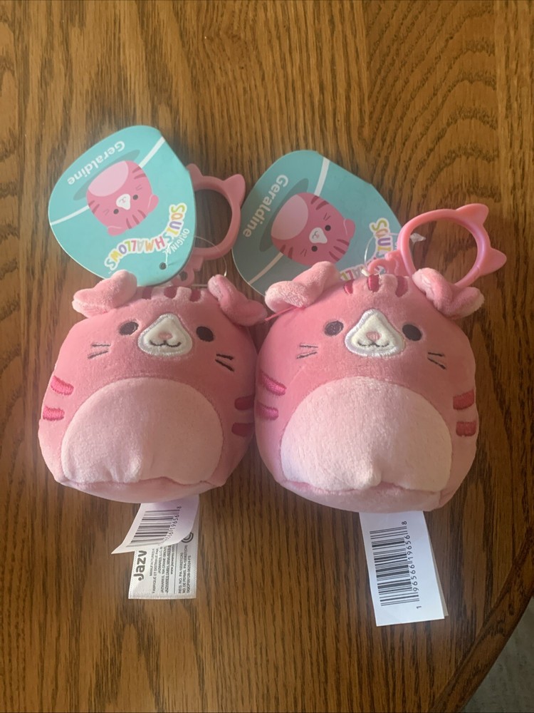 Squishmallows 3.5 Inch Geraldine Pink Tabby Cat Clip New With Tags