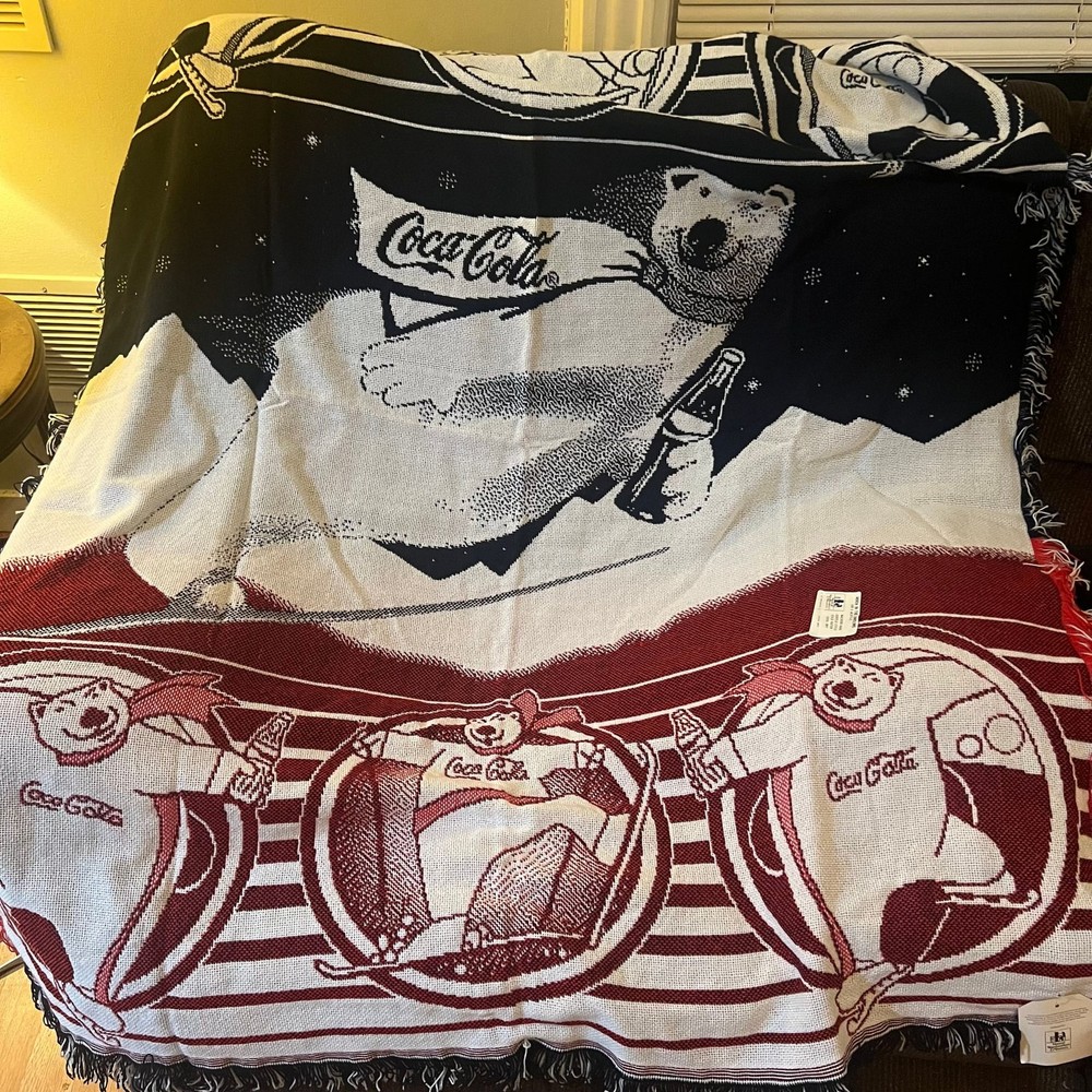 Coca-Cola Polar Bear Vintage Knit Tapestry And Coca-Cola Hallmark NWT