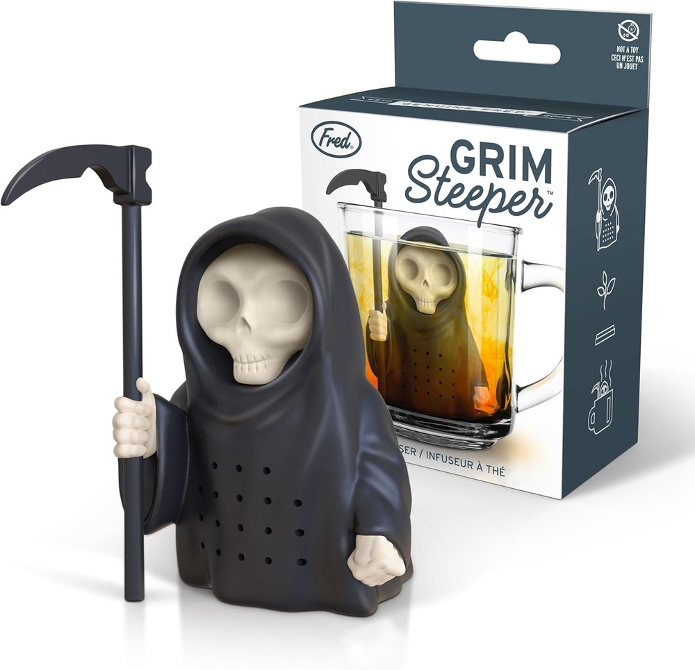 Genuine Fred Grim Steeper Reusable Silicone Tea Infuser, Black Black/White