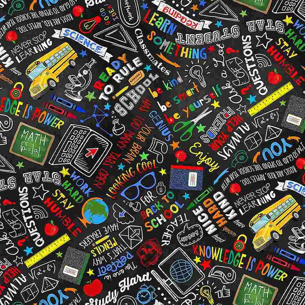 Back To School Fabric BTY, School Chalkboard Text CD1684, Cotton TheFabricEdge-image