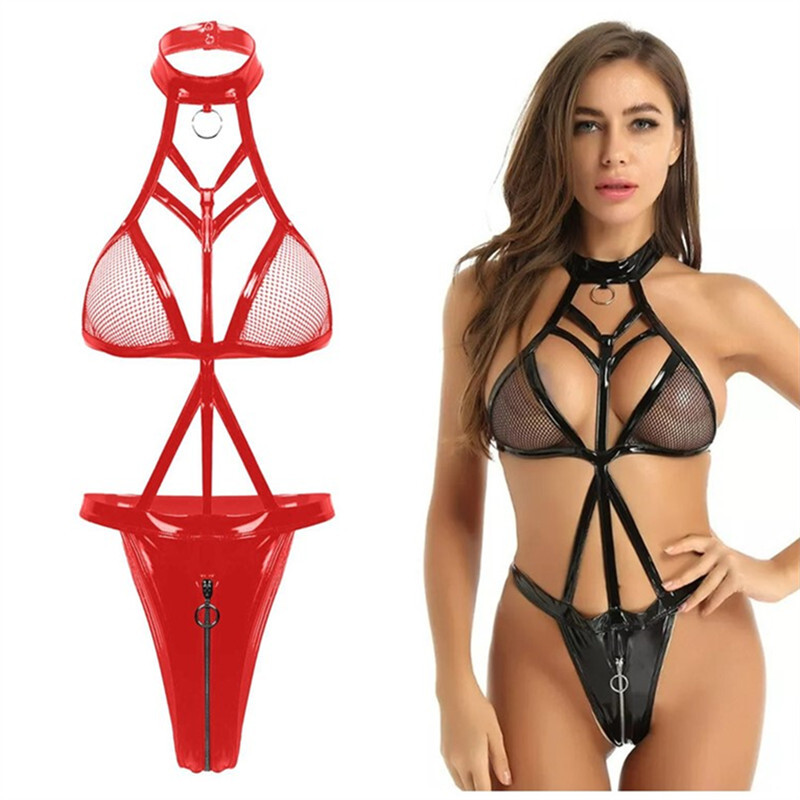 Women Sexy Lace Lingerie Set Nightwear Thong Babydoll Underwear Zip Bodysuit UK