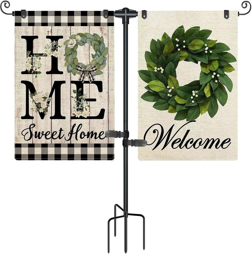 Garden Flag Stand Holder with 4 Prong Base for Double Flags - 3/4 Inch Extra Thi