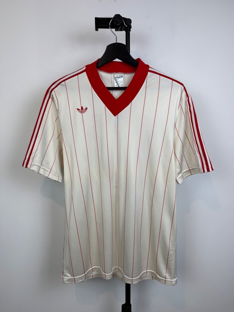 RARE Adidas Originals Trefoil Pinstripe Football Jersey #17 Cream Red V-Neck 70s