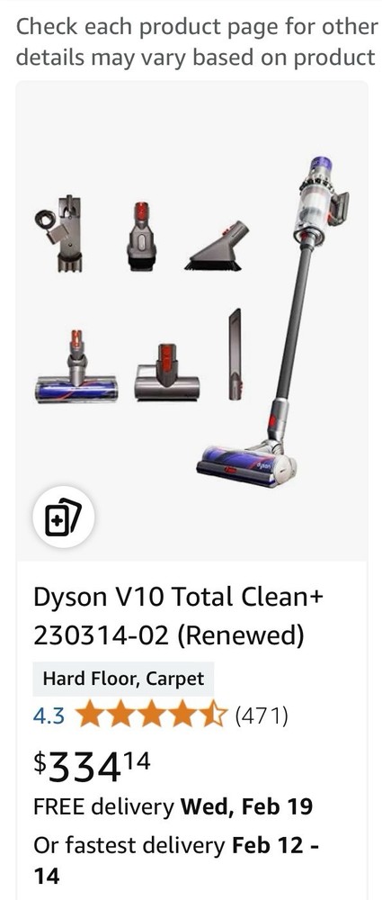 Dyson V10 Total Clean Plus Cordless Vacuum Powerful Lightweight Stick