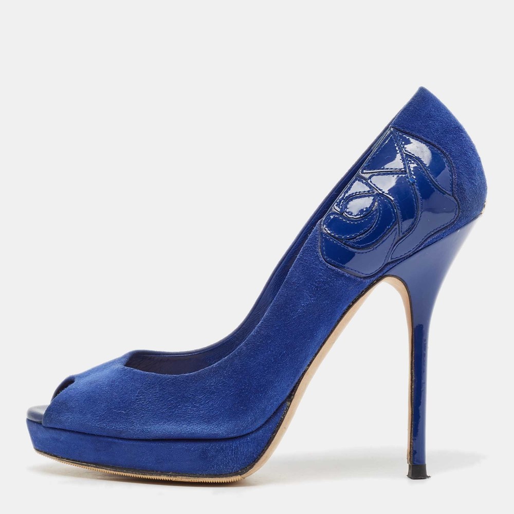 Dior Blue Suede Miss Dior Peep Toe Pumps Size 36.5 EU