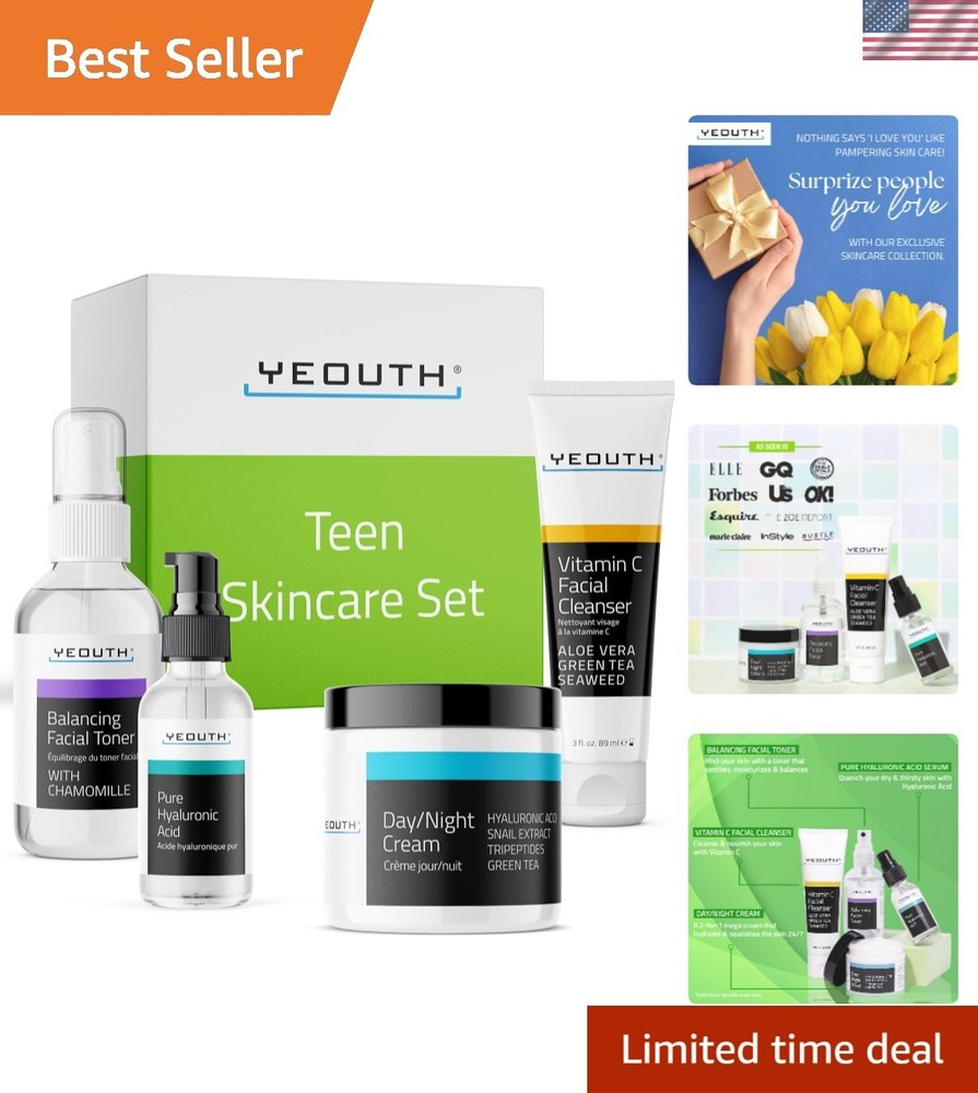 Skin Care Set: Hyaluronic Acid Serum, Vitamin C Cleanser, Toner & Face Cream,...